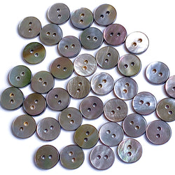 Re-Stocked, Mostly Silvery Charcoal 3/8" Tiny Shiny Iridescent Shell, 10mm Pack of 100 Buttons  # LP-48