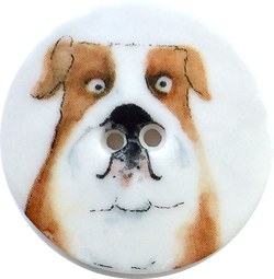 Bulldog Porcelain Button by Kate Holliday 1-1/8" 2 holes Artisan Ceramic