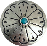 Southwest Zinnia 1-1/4" with 'Turquoise' USA-Made Large Screw-Back Concho Nickel Silver  #SW-219