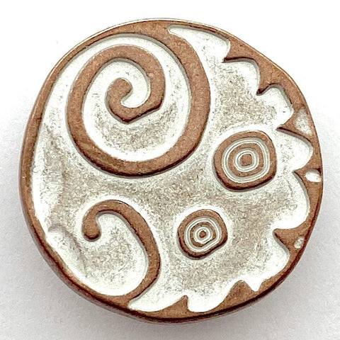 Re-Stocked, Copper/White Swirls Metal Button 7/8". #SWC-84