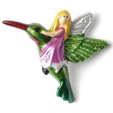 SALE, Fairy on Hummingbird Tiny Metal Button 1" - Bright Pink Dress  #SC-554