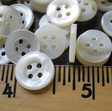 White 4-Hole 1/2" Pearl Buttons, Vintage Shell 13mm, Pack of 12  #KB-801