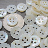 White 4-Hole 1/2" Pearl Buttons, Vintage Shell 13mm, Pack of 12  #KB-801