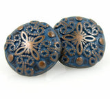 Re-Stocked Blue Plumeria Metal Shank Back Button  18mm/ 3/4". #SWC-88