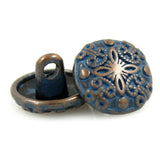 Re-Stocked Blue Plumeria Metal Shank Back Button  18mm/ 3/4". #SWC-88
