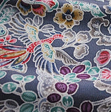 Gray-Blue Silk Chirimen Crepe Fantastical Paradise Vintage Kimono Silk from Japan  7" x 14"  #3984