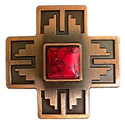 SALE Cross with Red Faux Stone, Copper Screw Back Concho 1.5"  #SWH-121