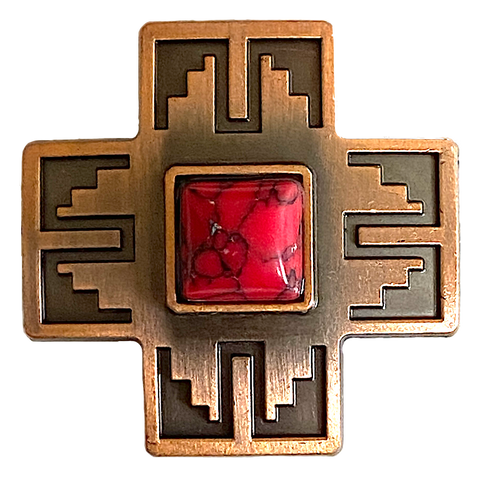1-1/2" Cross with 'Red Jasper' Stone and Copper Screw Back Concho 1.5"  #SWH-121
