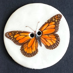 Monarch Butterfly, Large Handmade Porcelain Button 1-1/2"