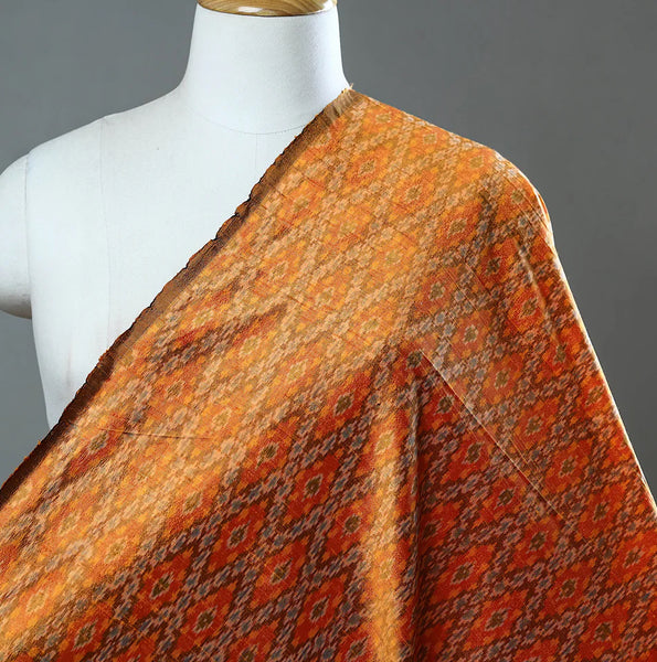 Glistening Orange Tangerine/Blue/Brown Diamonds, Silk Ikat Handloom from India, 44" Wide By the Yard #TK-39