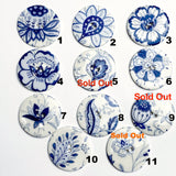 Blue Hedgerow Indigo/ White Large Porcelain Button, 1-1/2"