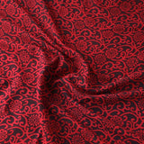 Red + Black Floral Swirls Hand Block Print Cotton from India, 45" Wide By the Yard #TK-37