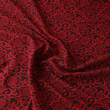 Red / Black Floral Swirls Hand Block Print Cotton from India, 45" Wide By the Yard #TK-37