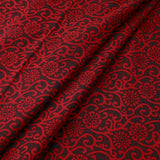 Red / Black Floral Swirls Hand Block Print Cotton from India, 45" Wide By the Yard #TK-37