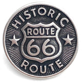 Route 66 Button, 5/8" Med. Size 15mm Shank Back Silver/Black #FJ-12