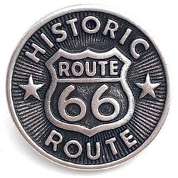 Route 66 Button, 7/16" Small Size, 12mm Shank Back Silver/Black #FJ-13