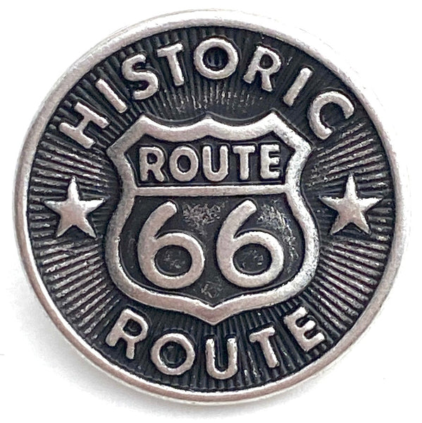 SALE, Route 66 Button, 3/4" Shank Back Silver/Black 19mm #SWC-136