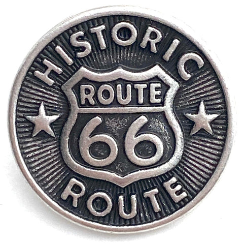 Re-Stocked, Route 66 Button, 3/4" Shank Back Silver/Black Large Size  #SWC-136