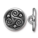 Triskele Button Antiqued Silver 16mm  5/8" from Tierra Cast  #6566-12