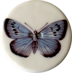 Blue Butterfly Porcelain Button 1-1/8"