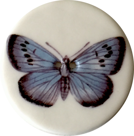 Blue Butterfly Porcelain Button 1-1/8"