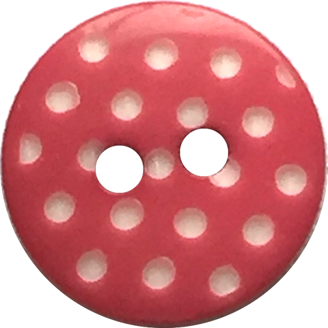 Dark Pink with White Dots Round Plastic Button, 9/16" or 11/16"