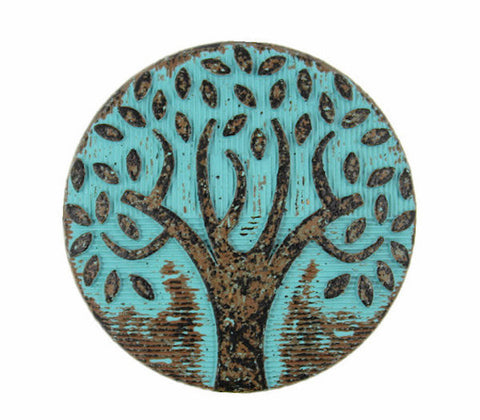 Tree of Life, Turquoise Patina 1" Metal Button Shank Back #SWC-31