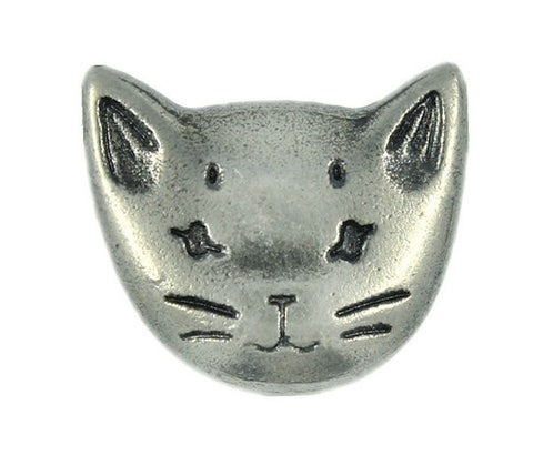 Silver Cat Face Metal 3/4" Button #SWC-57