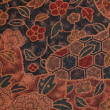 Folk Art Copper Patina Chirimen Crepe Kimono Silk  14" x 63". #4294