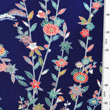 Navy Floral Vintage Kimono Silk Crepe from Japan 7" x 54". #4405