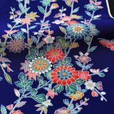 Navy Floral Vintage Kimono Silk Crepe from Japan 14" x 60". #4405