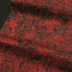 Burgundy Fire Jungle 'Matelasse Crepe' Vintage Kimono Silk, 14" x 29". #4418