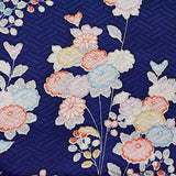 Navy/White Floral Vintage Kimono Silk  7" x 57"   #4642