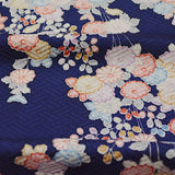 Navy/White Floral Vintage Kimono Silk  7" x 57"   #4642
