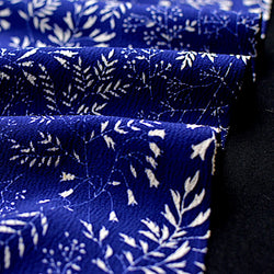 Leaf Study with Blue, Vintage Kimono Chirimen Crepe Silk 7" x 13"   #4652