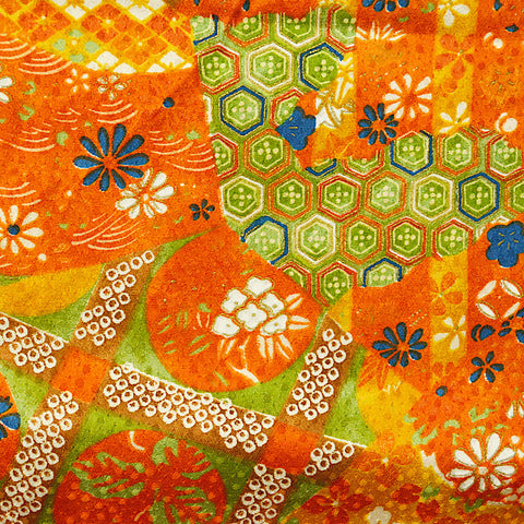 Orange Stripey Faux Patchwork Vintage Kimono Silk 14" x 64". #4504