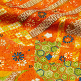 Orange Stripey Faux Patchwork Vintage Kimono Silk 14" x 64". #4504