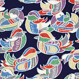 SALE Mandarin Ducks Chirimen Crepe Vintage Kimono Silk  7" x 56"    #4306