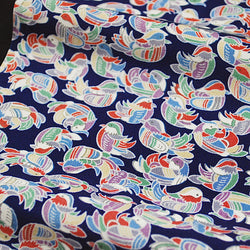 SALE Mandarin Ducks Chirimen Crepe Vintage Kimono Silk  14" x 62"    #4306