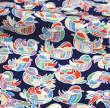 SALE Mandarin Ducks Chirimen Crepe Vintage Kimono Silk  7" x 56"    #4306