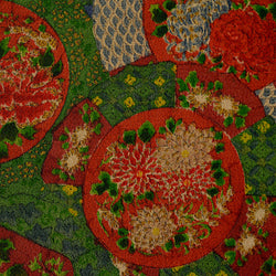 SALE Pottery from Japan in Dark Brights, Old Chirimen Crepe Kimono Silk. 14" x 39". #4503