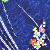 Blue Flowers, Fans + Shibori Vintage Chirimen Crepe Kimono Silk 14" x 62"  #4515