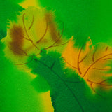 Green Leaves Painterly Abstract Chirimen Crepe Kimono Silk 14" x 44"   # 3976