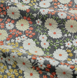 Flower Whispers on Softened Charcoal Chirimen Crepe Kimono Silk 7" x 13.5" #4125