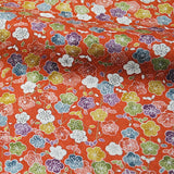 Textured Red-Orange with Plum Blossoms Vintage Kimono Silk, 7" x 15"  #4364