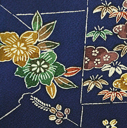 Indigo Bingata Chirimen Crepe Kimono Silk  14" x 32"   #4274