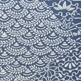 Steel Blue / White Faux Patchwork Kimono Silk Crepe, 6.5" x 34"  #4470