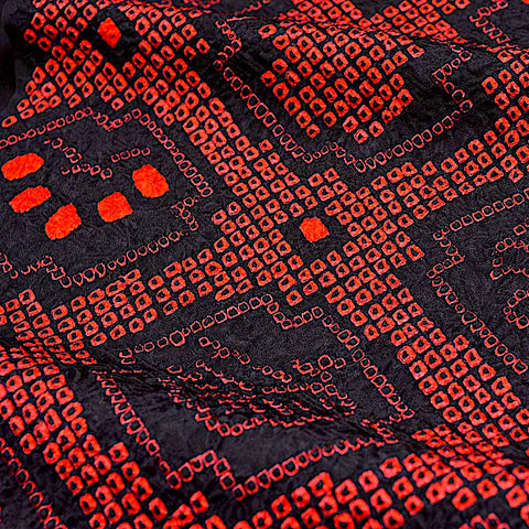 Black/Red All Shibori Kimono Silk from Japan.  Pieces 12" x 12"   #4586