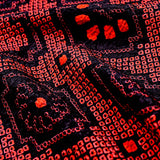 Black/Red All Shibori Kimono Silk from Japan.  Pieces 12" x 12"   #4586