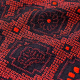 Black/Red All Shibori Kimono Silk from Japan.  Pieces 13.5" x 40"   #4586